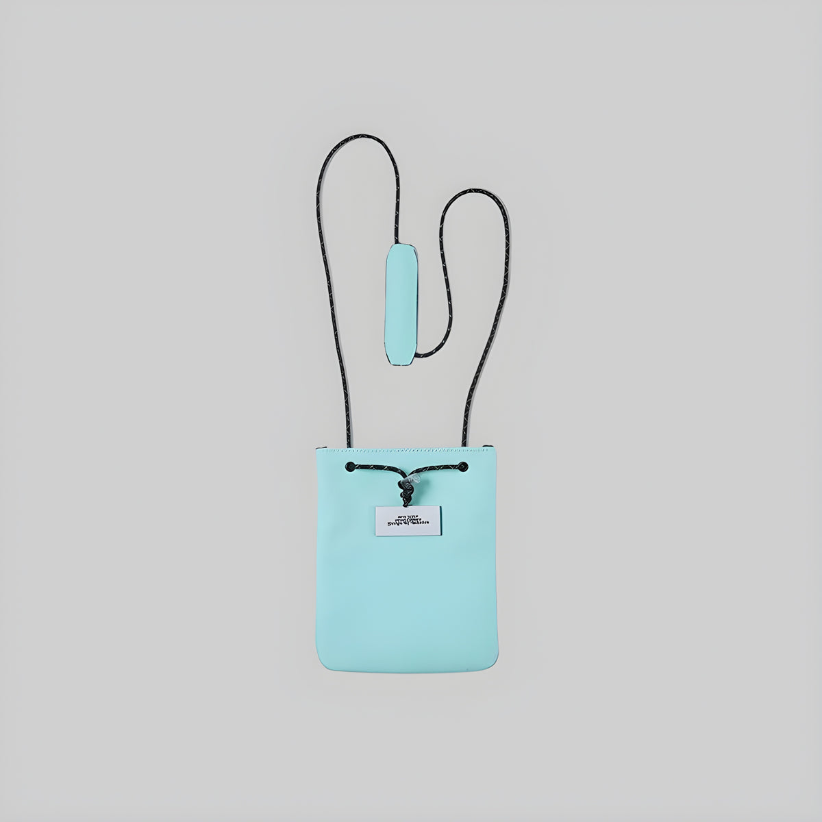 Loop-strap pouch in aqua blue with loop handles and front logo patch