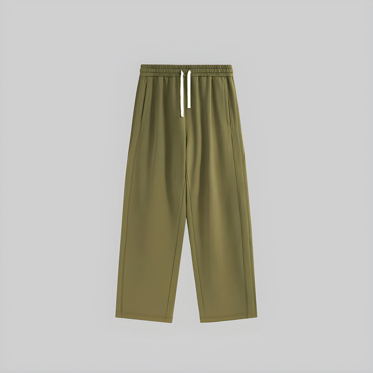 Fleece wide-leg trousers in forest with elastic waistband and drawstring tie
