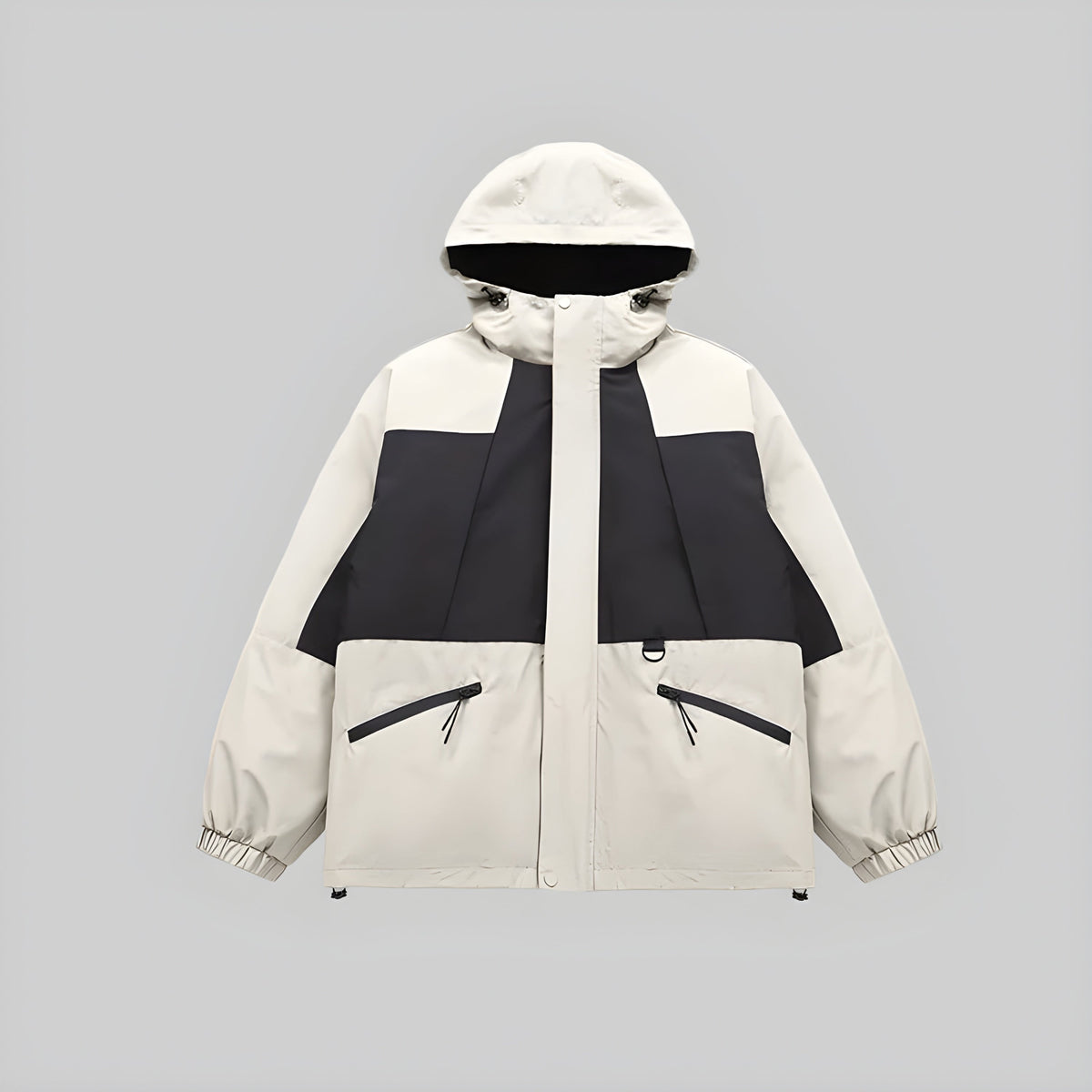 Cream/black 3-in-1 hooded jacket, zip front, detachable inner layer
