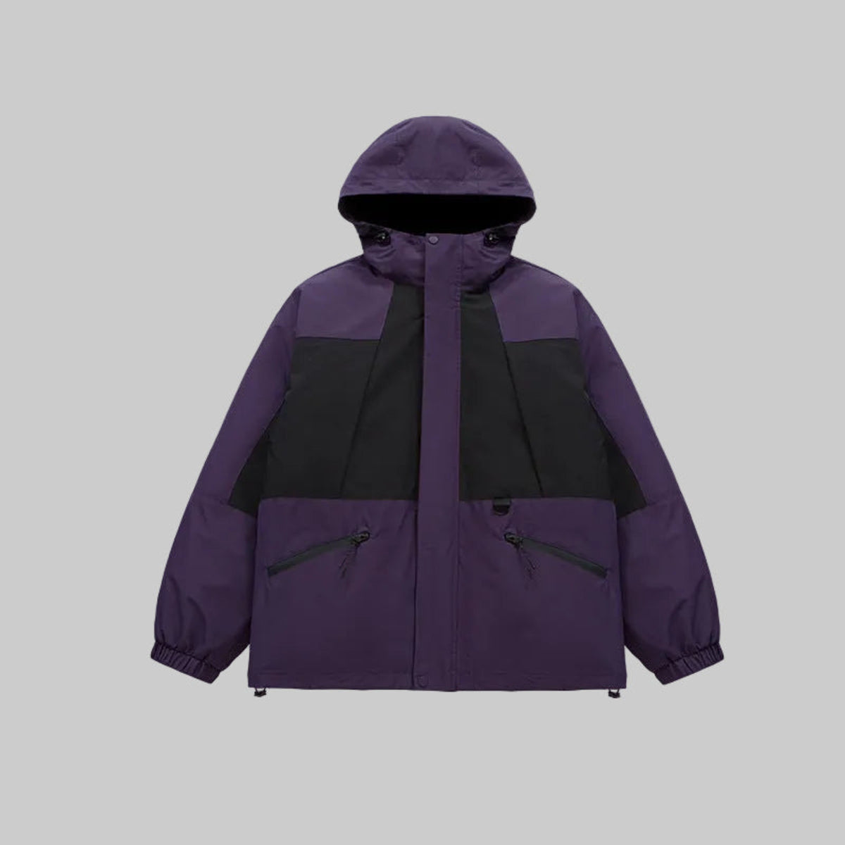 Purple 3-in-1 hooded jacket with zip front, detachable inner layer