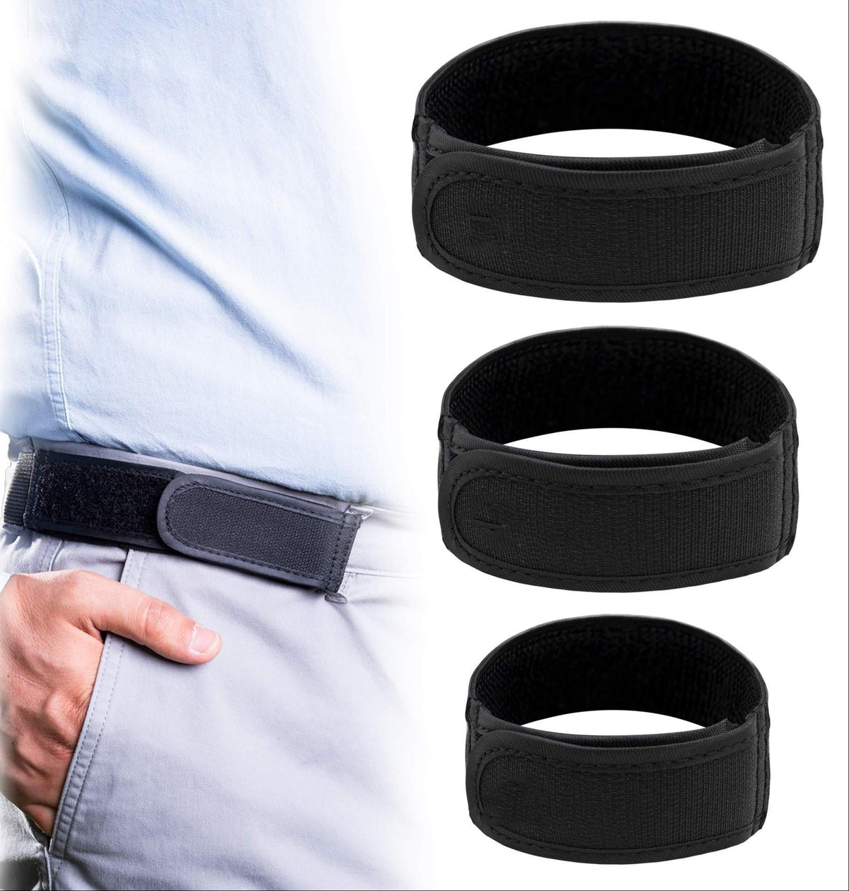 Black reversible webbing belt set with fabric strap and metal buckle