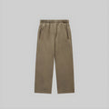Deep khaki brushed wide-leg trousers with elastic waistband and drawstring pockets