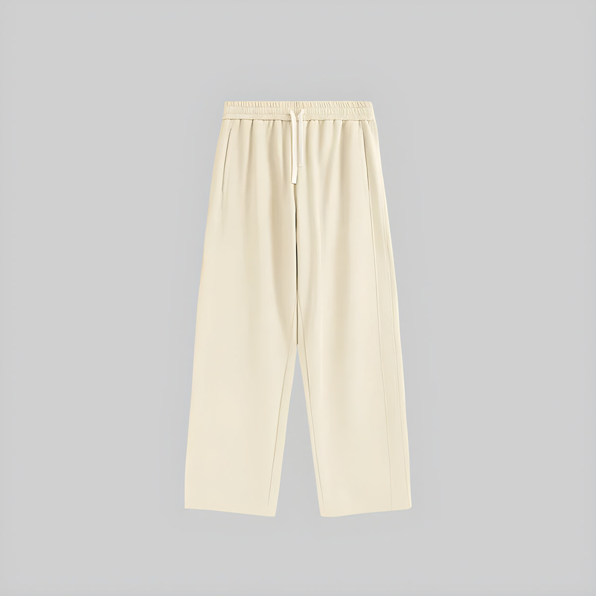 Fleece wide-leg trousers in ivory with elastic waistband and drawstring tie
