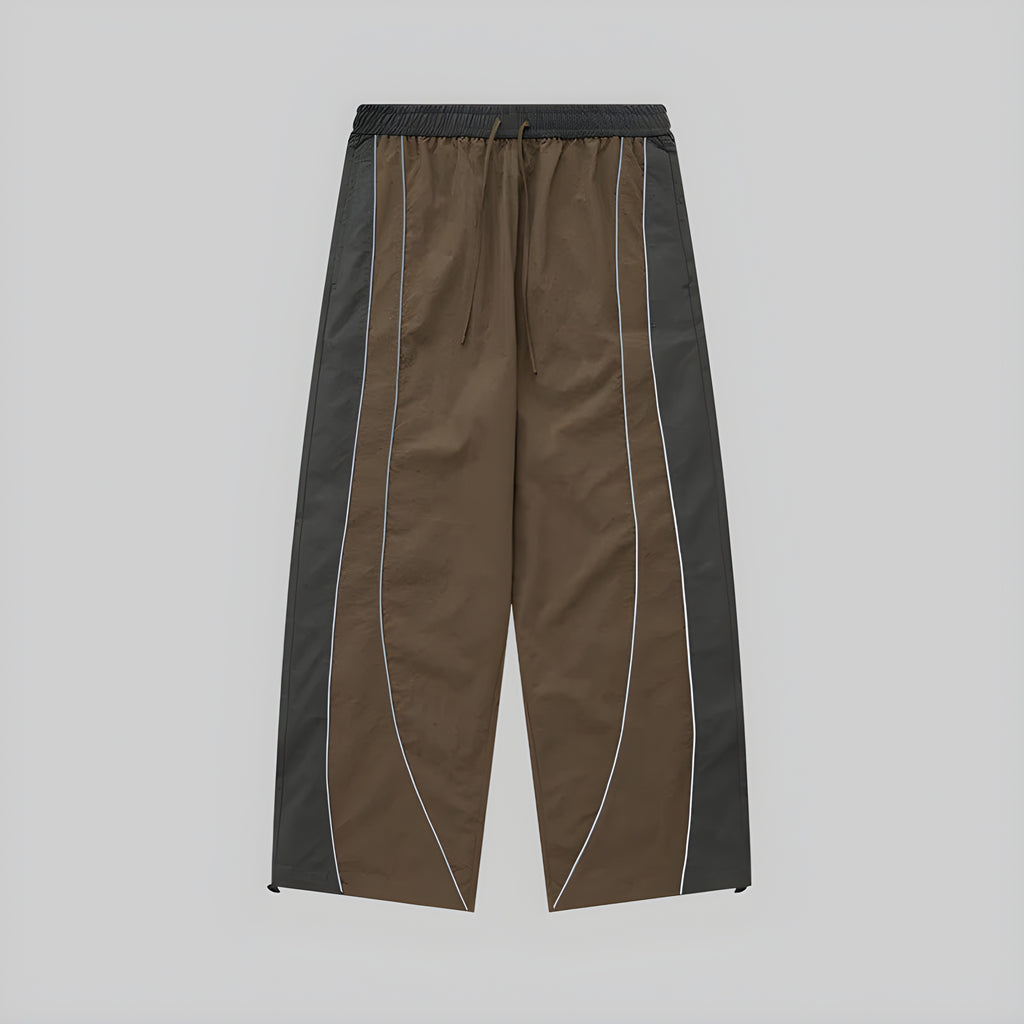 Reflective stripe trousers with elastic waistband and vertical reflective stripes down legs