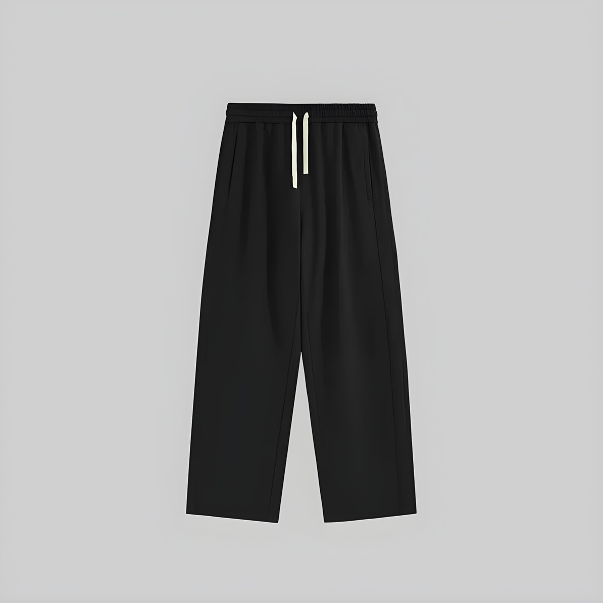 Fleece wide-leg trousers in obsidian with elastic waistband and drawstring tie