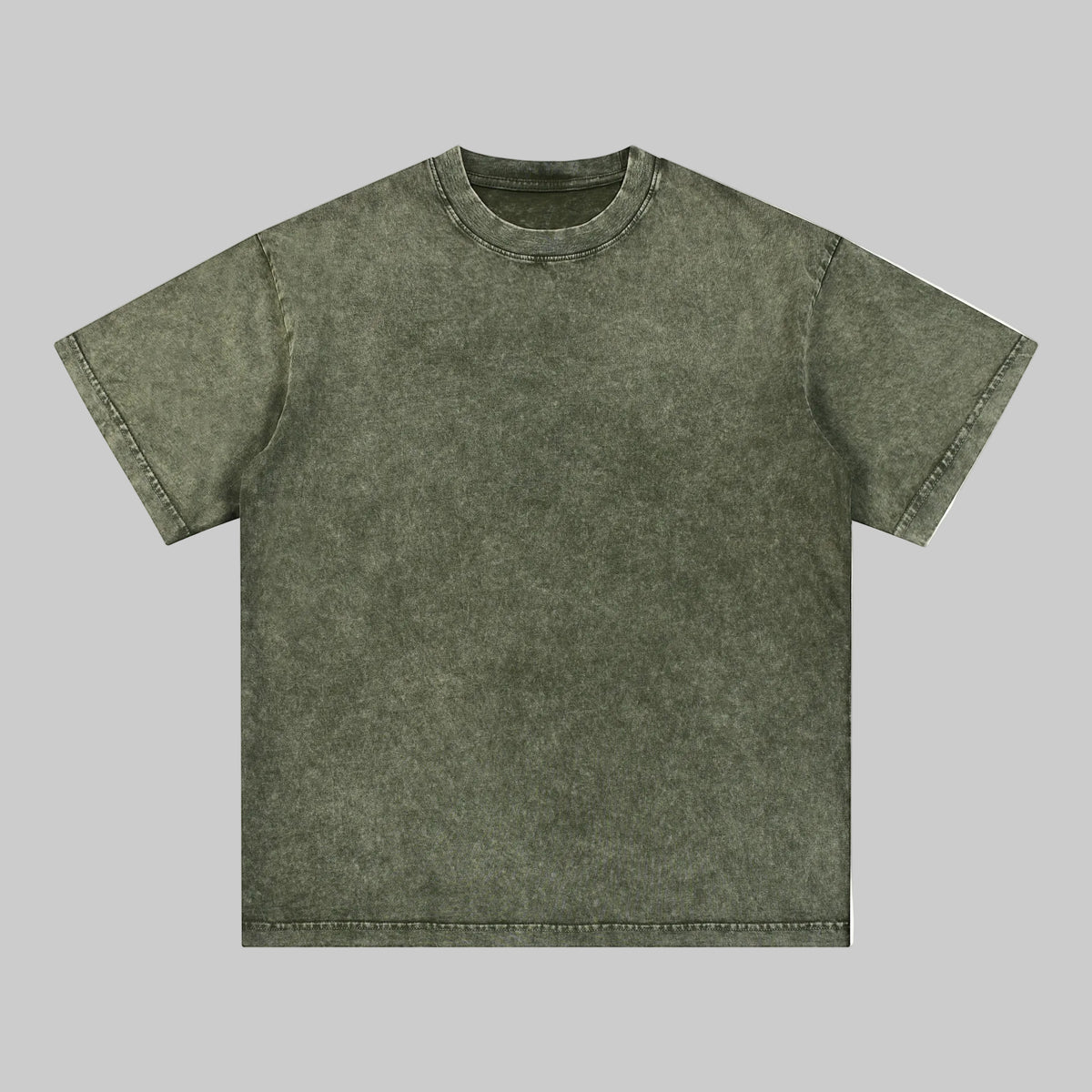 Distressed crew-neck short-sleeve tee in dark washed green