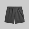 Dark charcoal utility pocket shorts with elastic waistband, drawstring, side pockets
