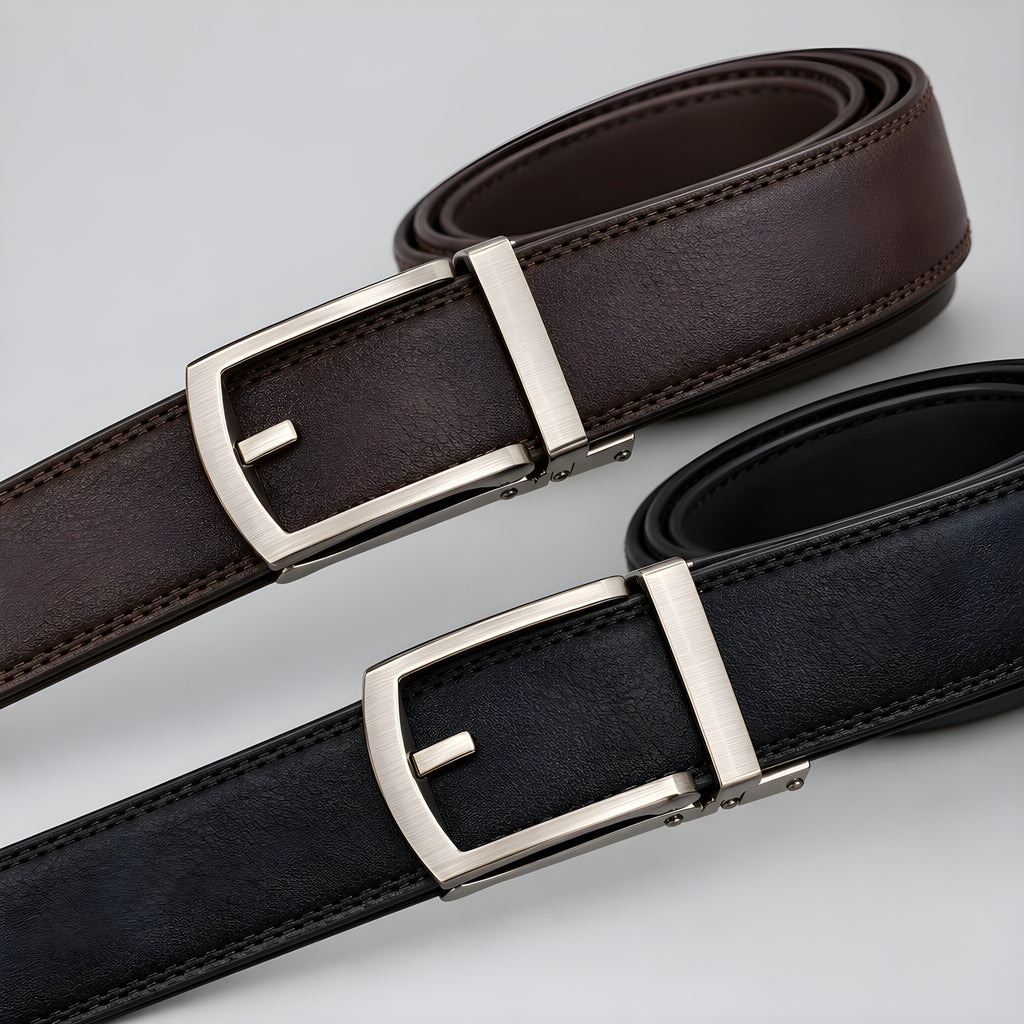 Canvas utility belt set with walnut and obsidian straps and silver square buckles
