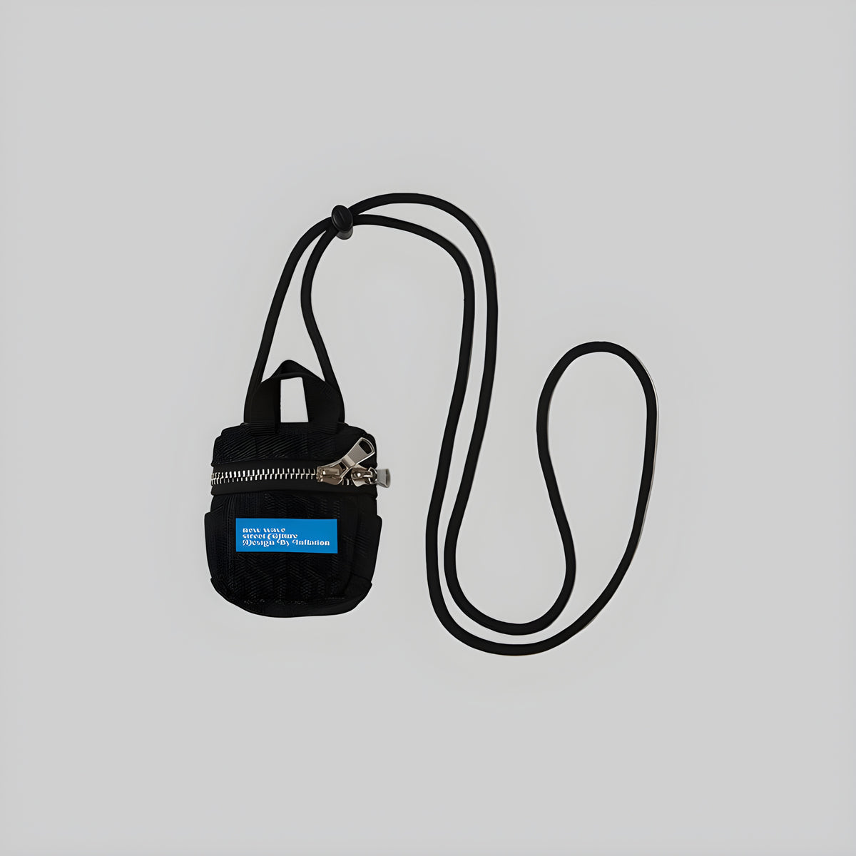 Black neck phone pouch with adjustable strap and zip-top front pocket