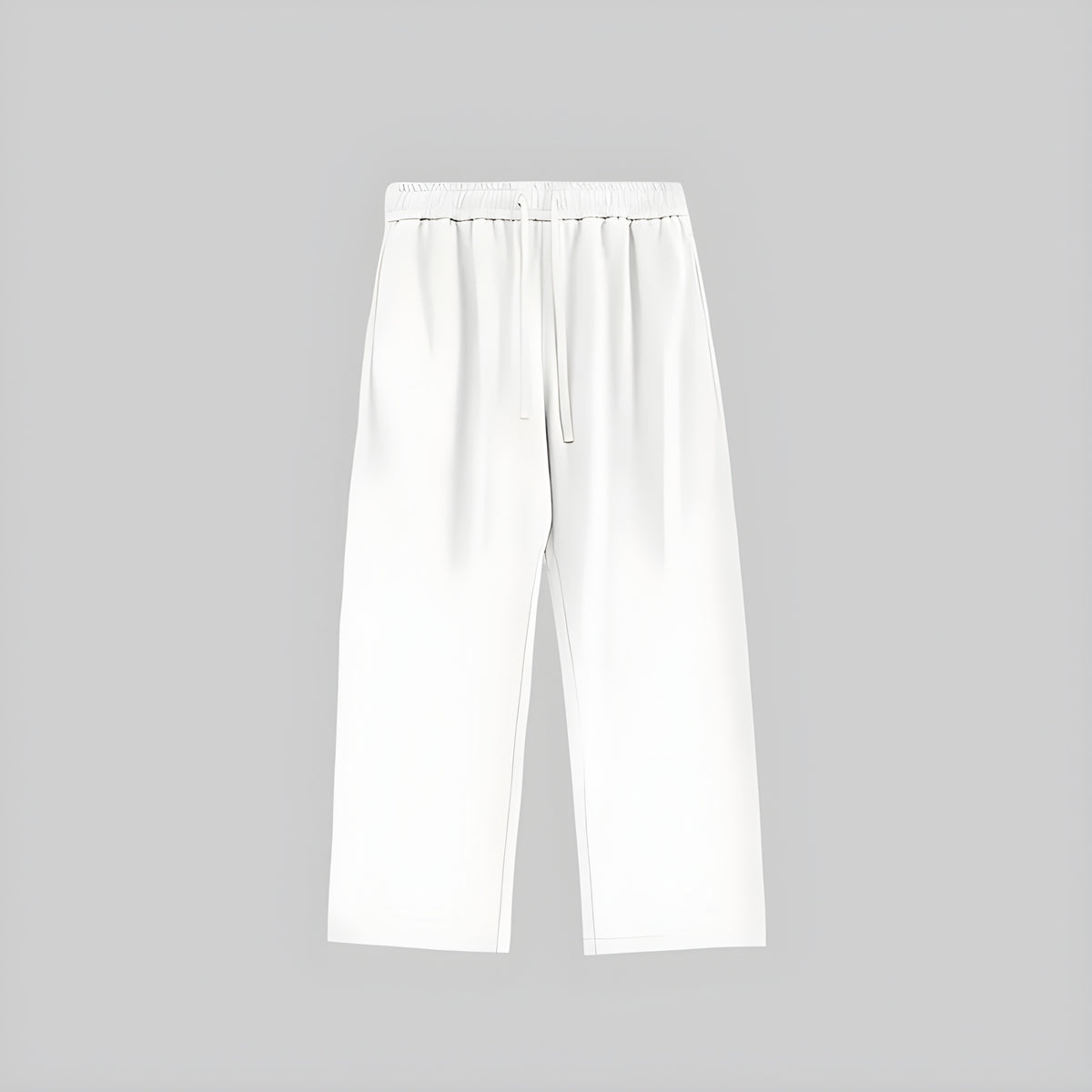 Ivory heavyweight straight trousers with elastic waistband and adjustable drawstring