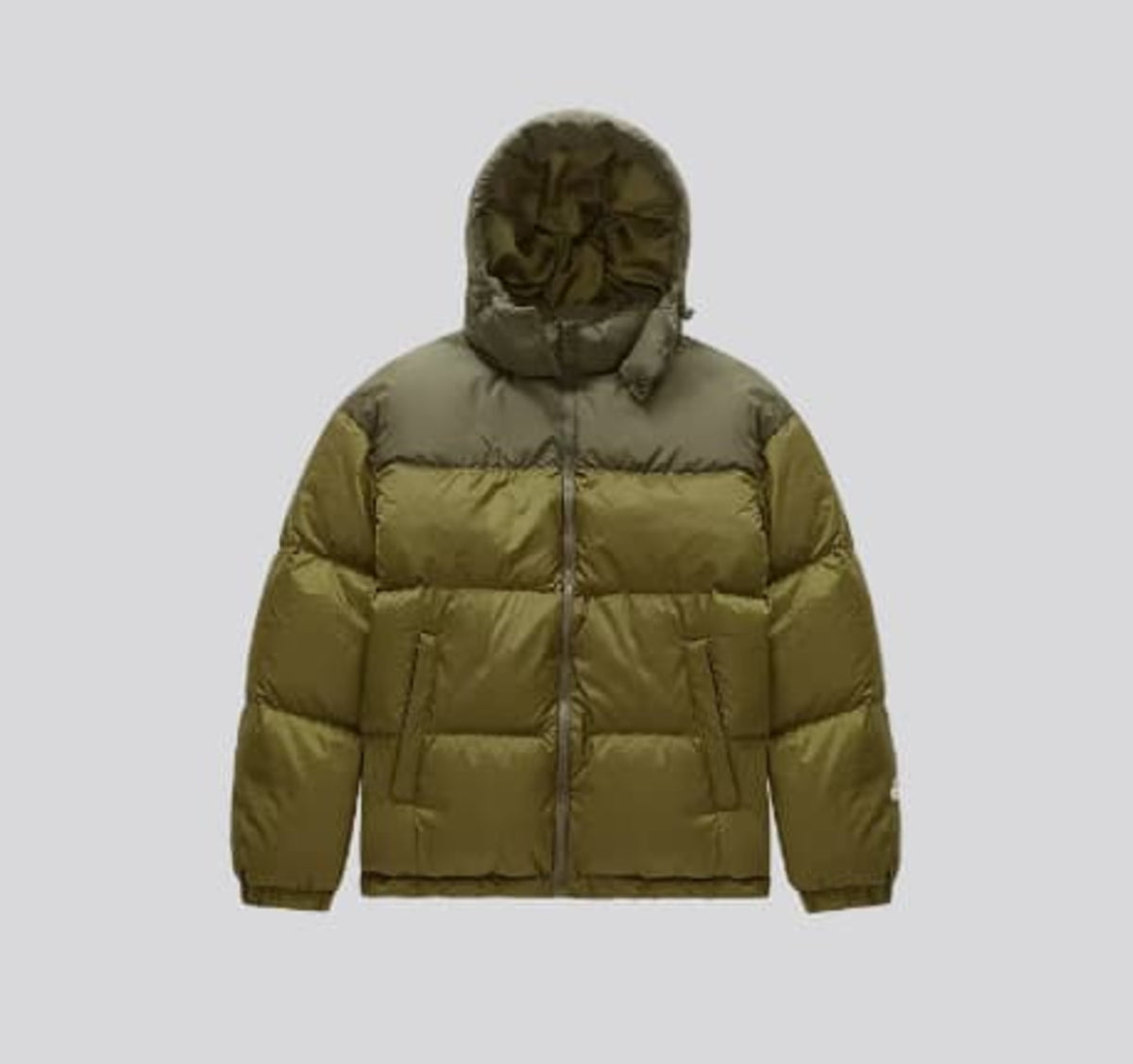 Forest high-collar down puffer jacket with hood and front zipper