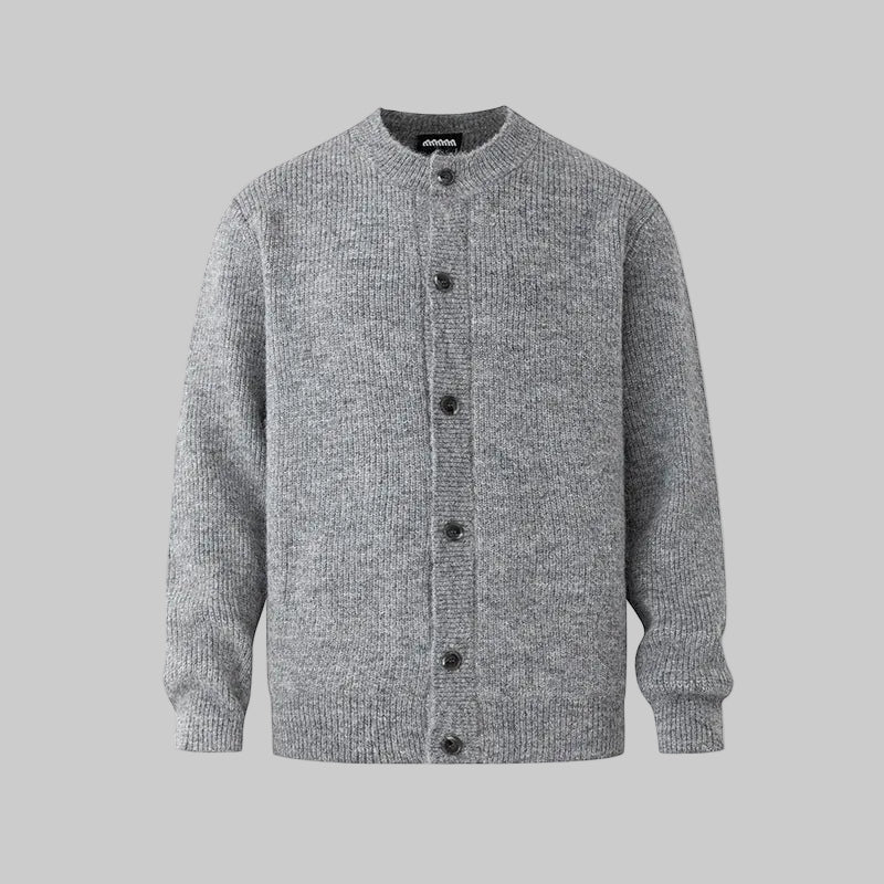 Ash textured merino cardigan with button-front and ribbed cuffs