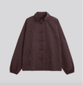 Men's plaid coach jacket in dark brown with stand collar and button placket