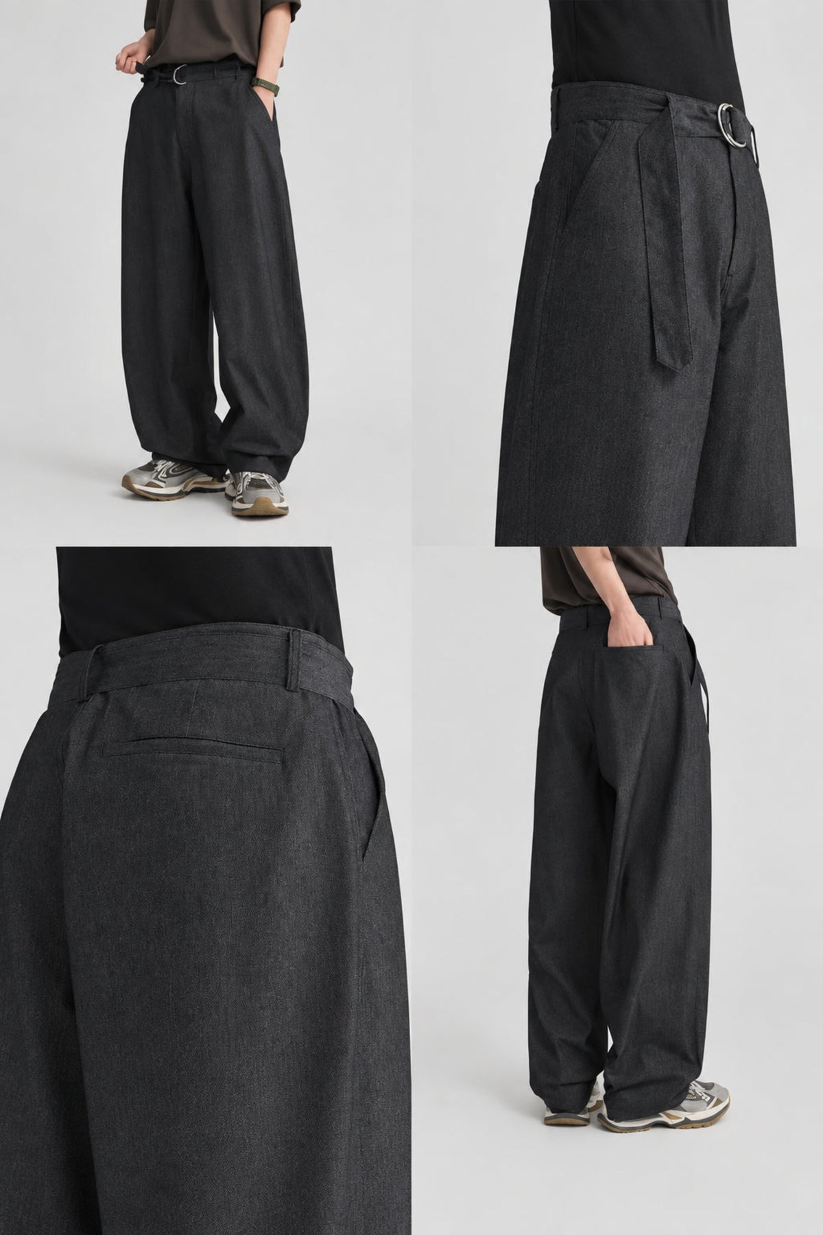 Relaxed tapered jeans with side pockets and tapered wide leg, dark fabric detail