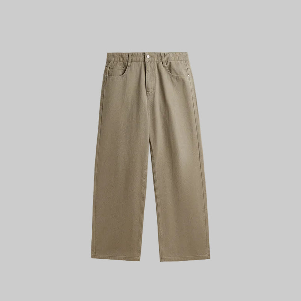 Wide-leg vintage jeans in sand, button fly, high-rise elastic waistband, wide relaxed legs
