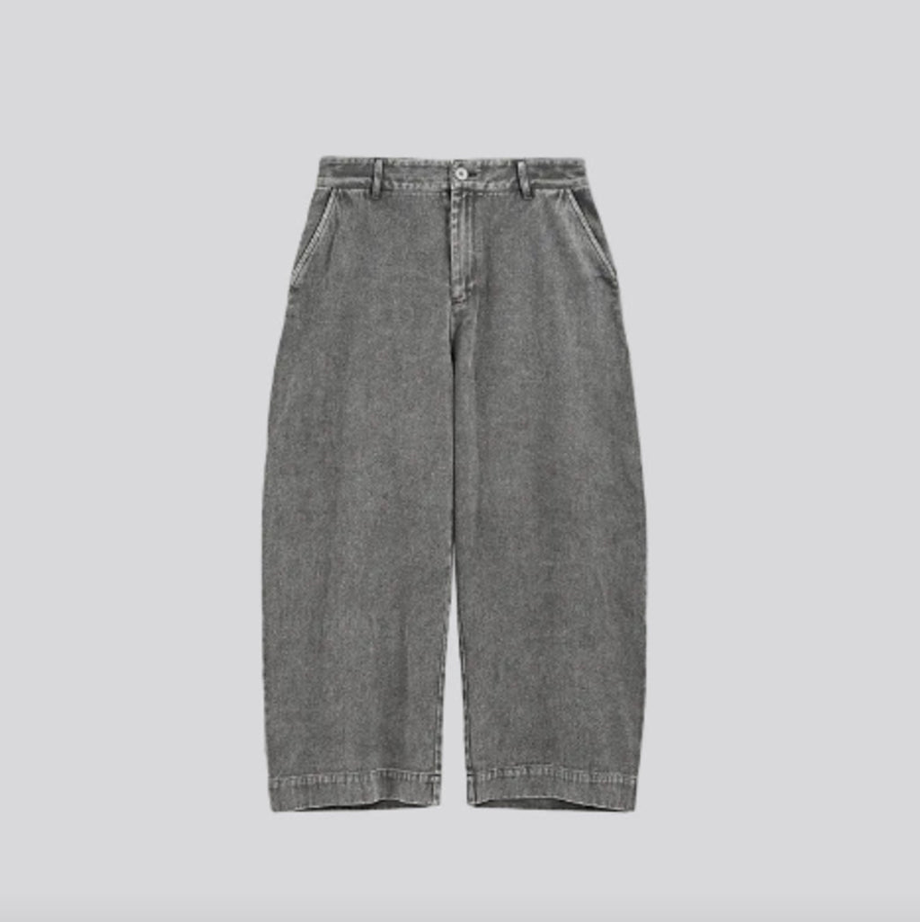 Ash washed wide-leg jeans with button fly and belt loops