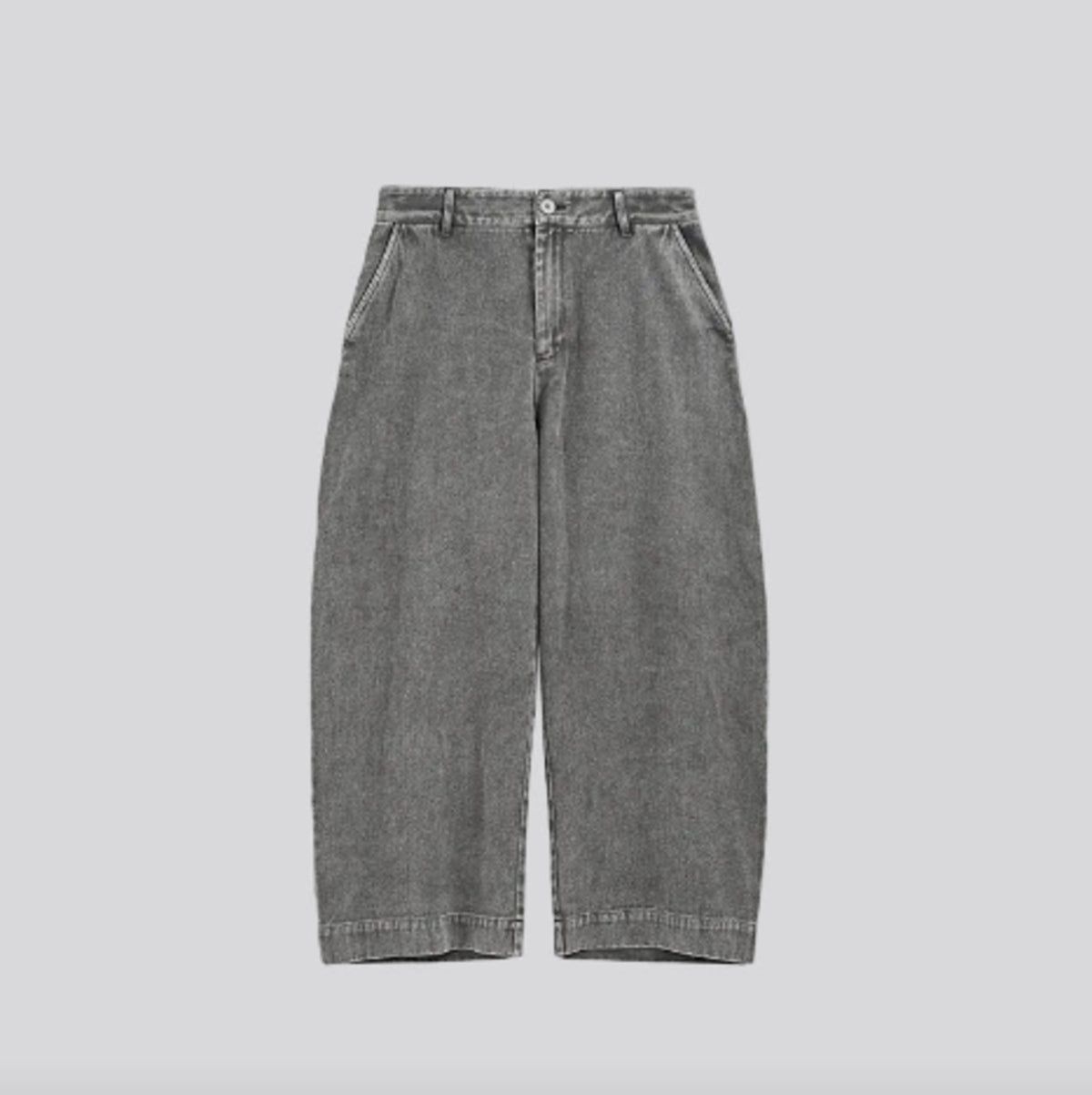 Ash washed wide-leg jeans with button fly and belt loops