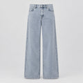Wide-leg washed indigo denim trousers with button fly and wide straight legs